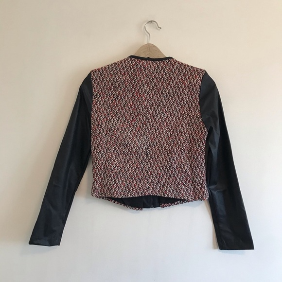 NWT BCBGMaxAzria Tweed Faux Leather Sleeve Jacket - Picture 5 of 6